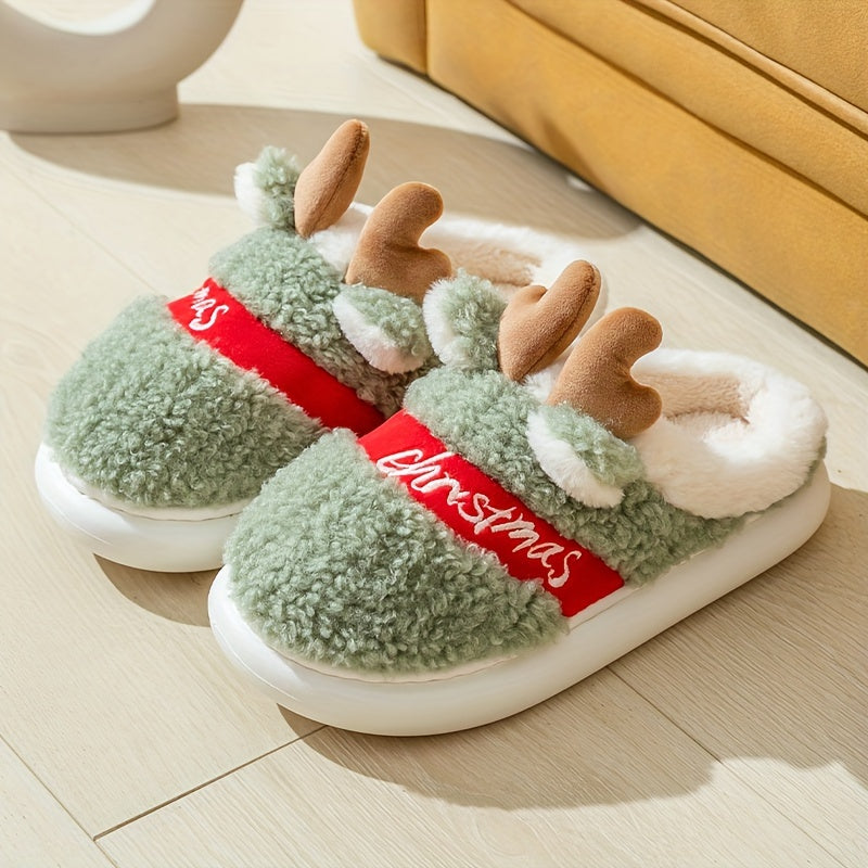 New Slippers for Winter Couples: A Pair of Home Fur, Thickened, Indoor Anti slip, Warm, Silent Plush Slippers for Men and Women's Home Christmas