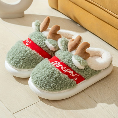 New Slippers for Winter Couples: A Pair of Home Fur, Thickened, Indoor Anti slip, Warm, Silent Plush Slippers for Men and Women's Home Christmas