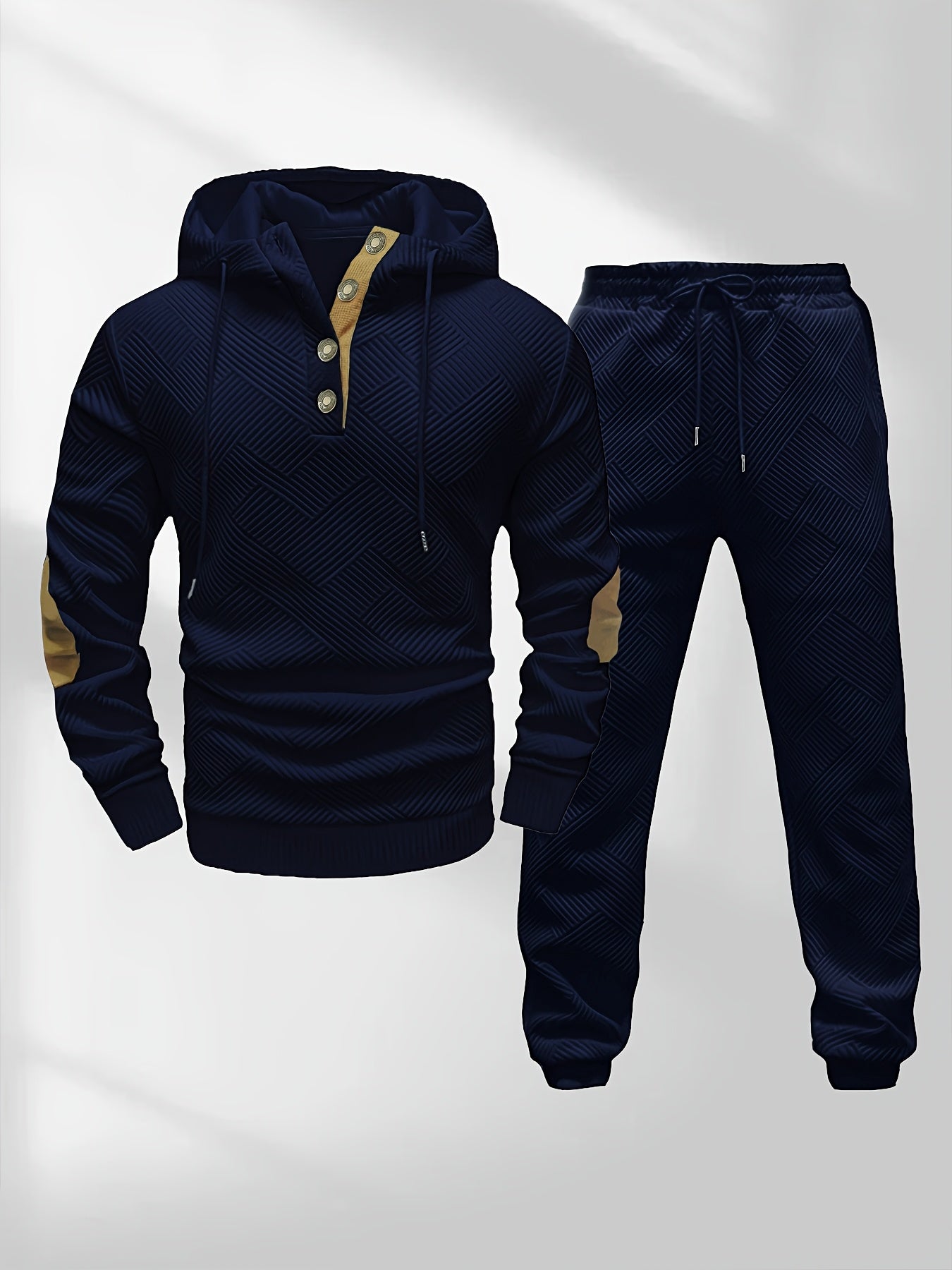 Men's Casual Fashion Set Knit Jacquard Hoodie and Pants 2pcs Set