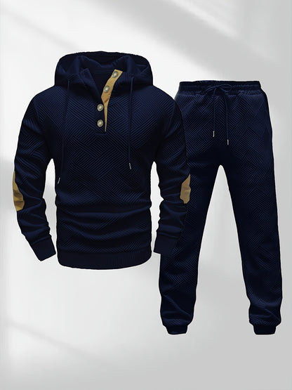 Men's Casual Fashion Set Knit Jacquard Hoodie and Pants 2pcs Set