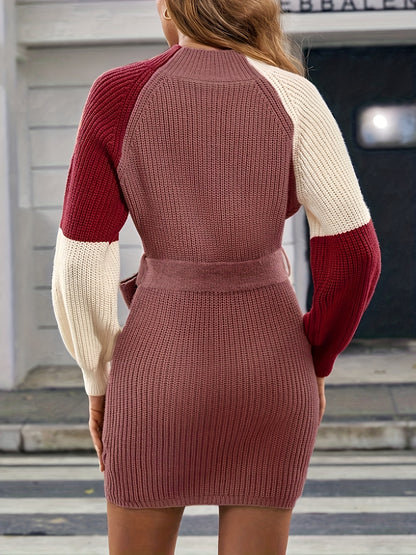 Color Block Slim Fit Waist Cinched Fashionable Dress