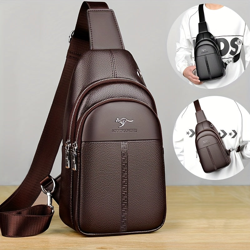Men's Chest Bag Crossbody Shoulder Bag Small Fanny Pack Fashion Casual PU Leather Men's Satchel
