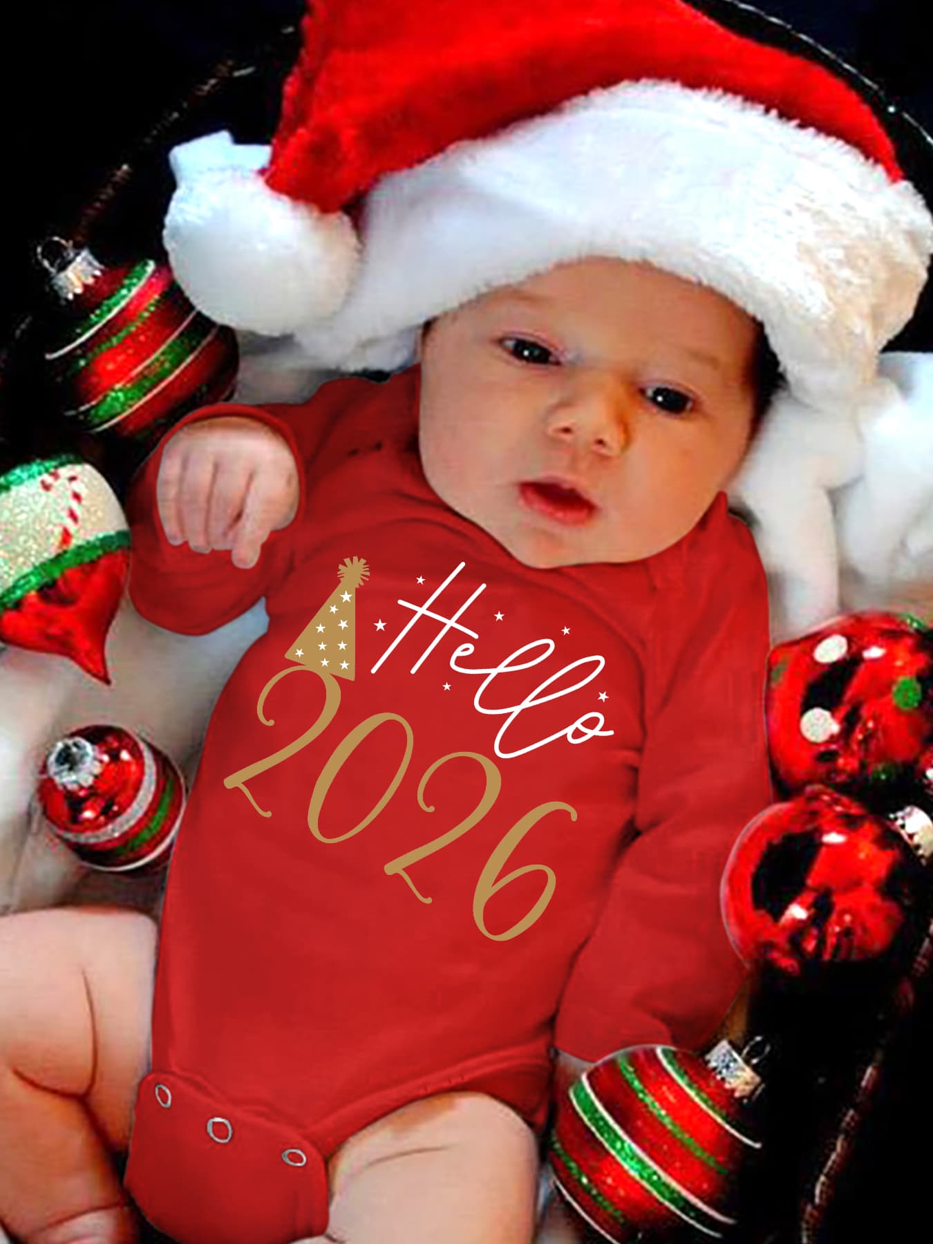 2026 New Year Boys & Girls' Cute Long Sleeve Bodysuit with "Hello 51.46meter Letter Print, Soft Stretch Fabric, Round Neck, Regular Fit, Perfect for Fall/Winter, for Outdoor, Winter Babywear, Playful Babywear, Comfortable Bab