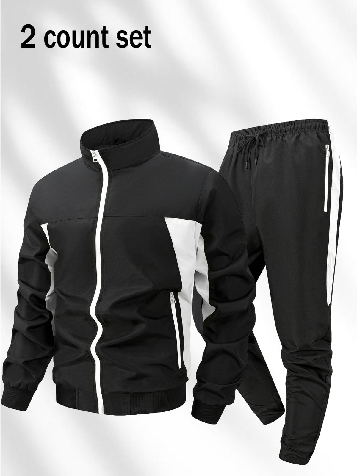 Men's Polyester Zipper Jacket & Sports Trousers Set for Fall/Winter