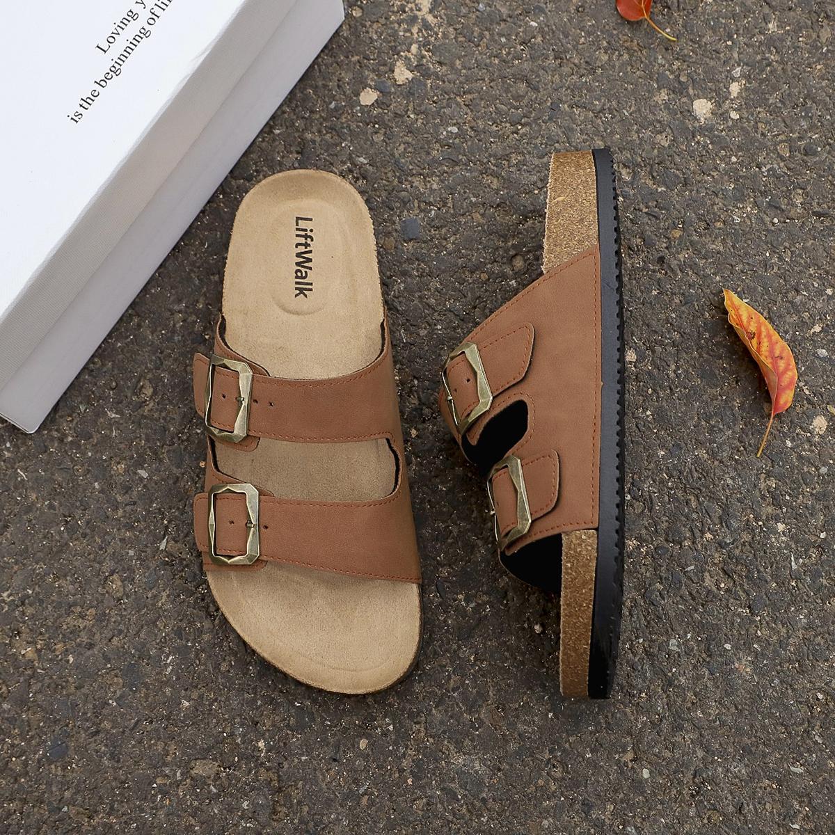 Men's Casual Cork Slip-On Sandals with Adjustable Buckles