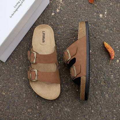 Men's Casual Cork Slip-On Sandals with Adjustable Buckles