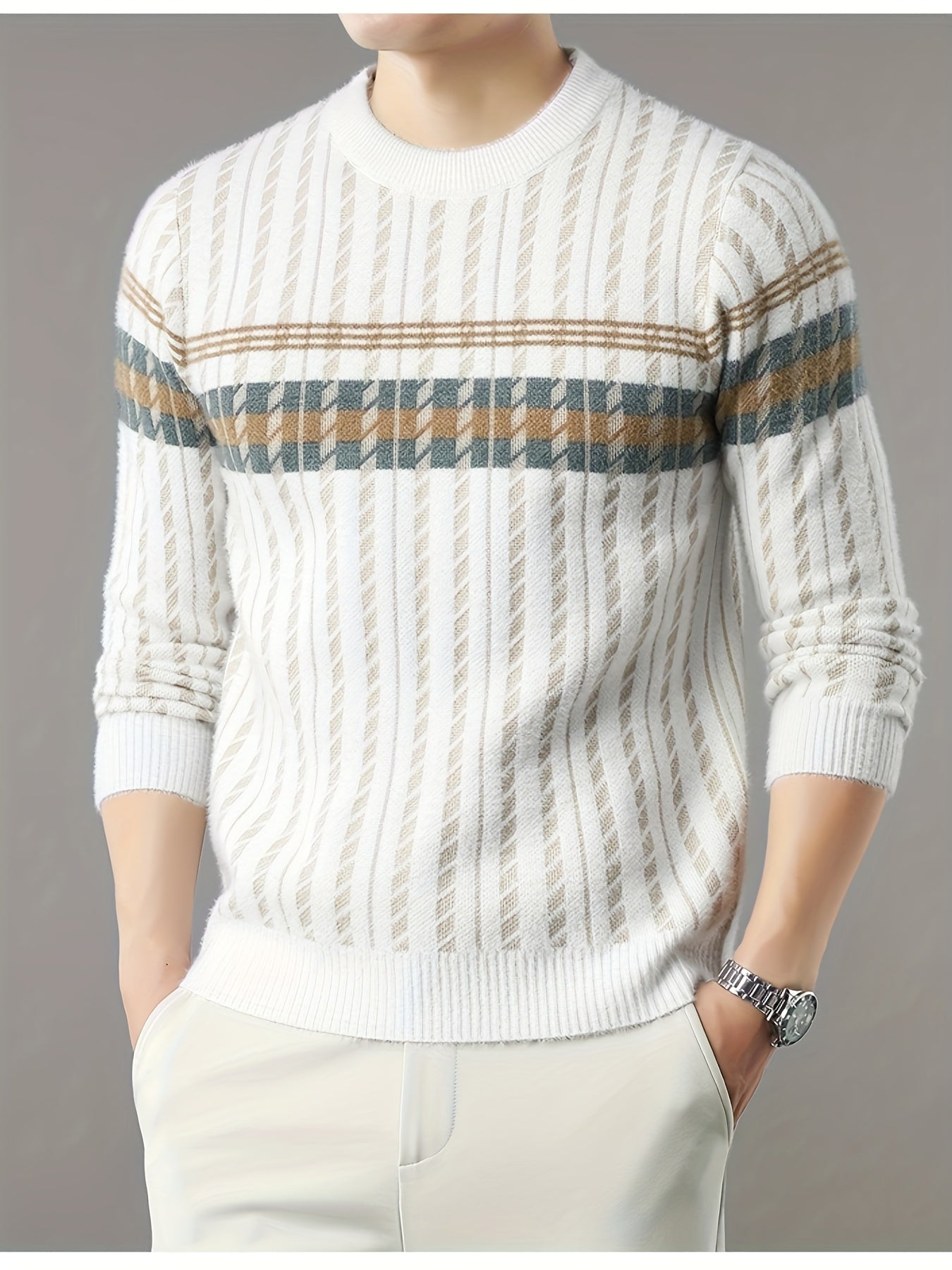 Men'S Stylish Thick Knit Sweater for Autumn And Winter, a New Casual Pullover for Warmth