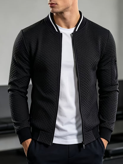 Men's Quilted Baseball Jacket with Stand Collar for Spring/Fall