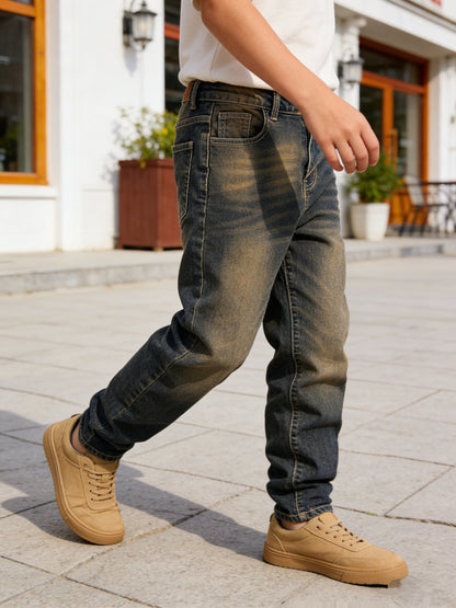 Boys' Vintage Straight Leg Denim Pants with Stretch