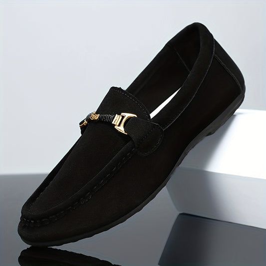 Men's Fashion Business Casual Loafers, Solid Color Casual Loafers - British Style, Black, Slip-On, Suitable for Business and Casual Wear - ayq