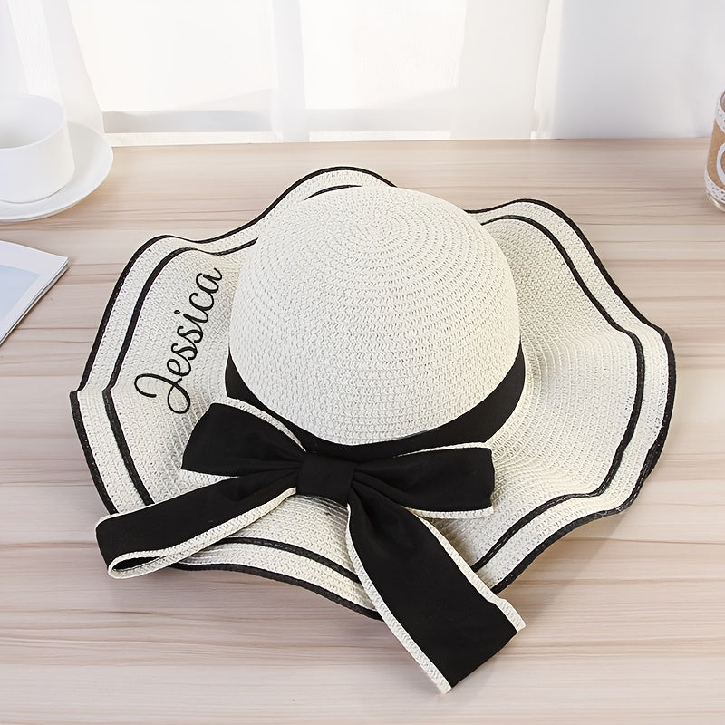 Women’s Summer Wide-Brim Straw Hat with Ruffles & Bow