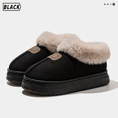 Unisex Winter Plush-Lined Slip-On Slippers with Thick Sole