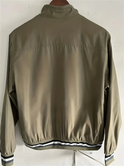 Men's Vintage-Inspired Hip Hop Baseball Jacket - Casual Sports Outerwear with Stand Collar, Zip-Up, Polyester - Perfect for Fall/Winter