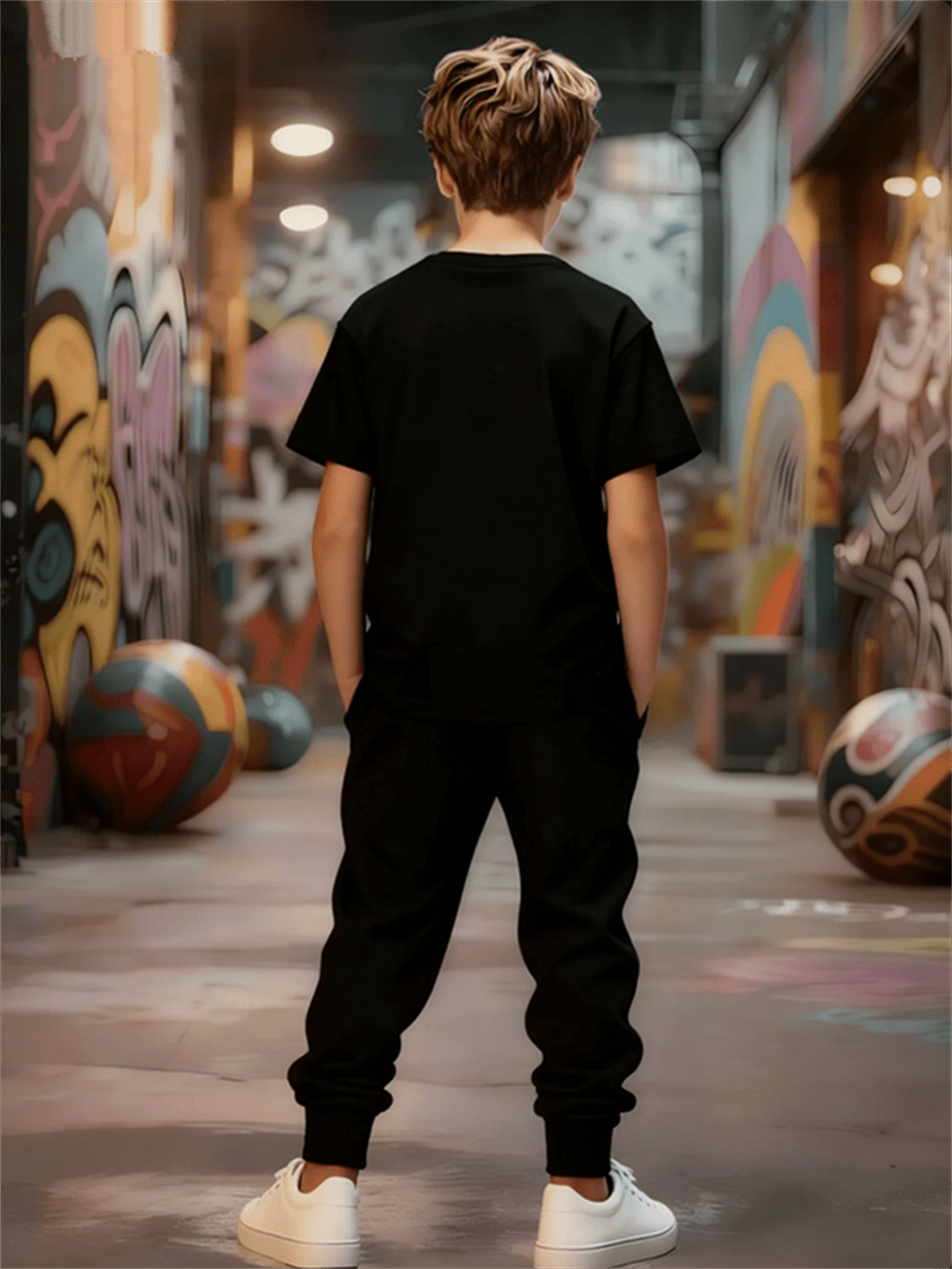 Boys' Casual Short Sleeve & Pants Set with Geometric Pattern