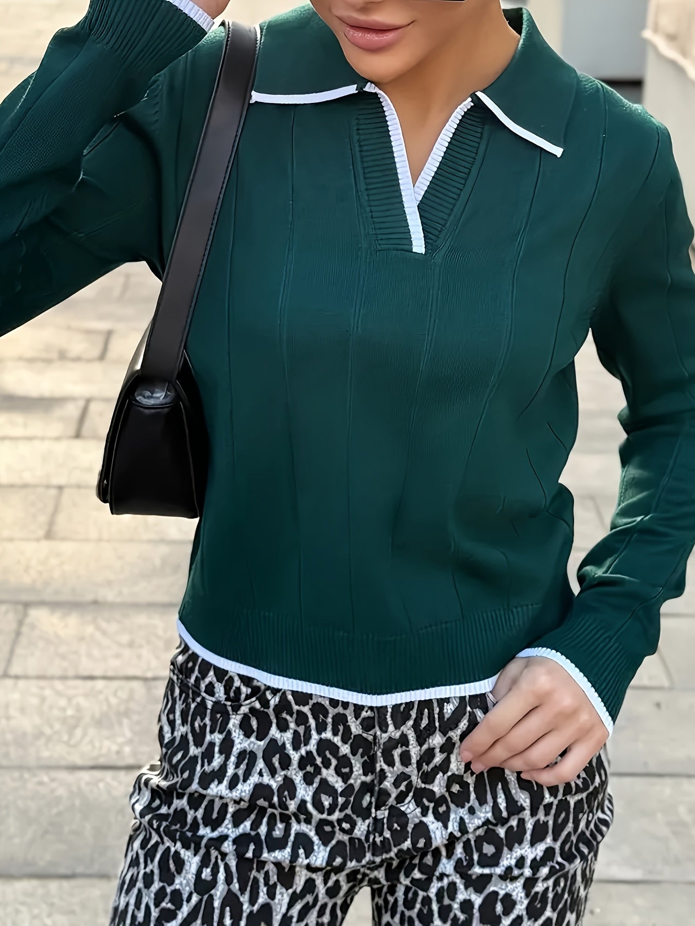 Women's Slim-Fit Long Sleeve Viscose Polo Top for Spring/Fall