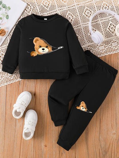 Baby Boy Casual Long Sleeve Bear Print Top and Pants Set