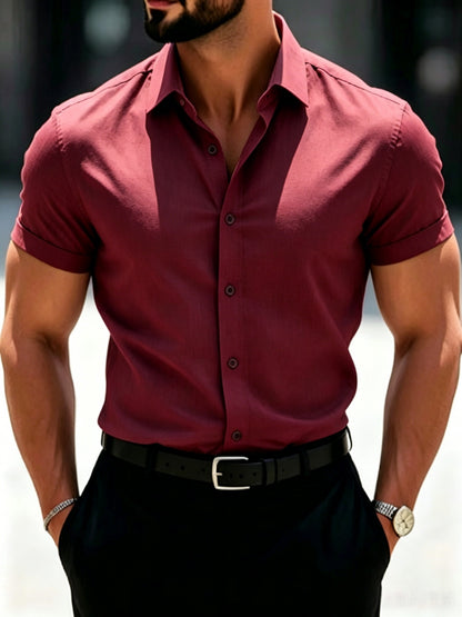 Men's Stretch Solid Color Short Sleeve Shirt for Summer