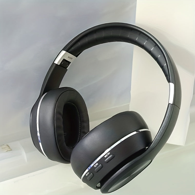 High-End Over-Ear Wireless Headphones with Metal Folding Design, Surround Sound, Wireless, TF Card/Radio Modes, USB-C Charging, Ergonomic Comfort for Sports, Gaming & Running - Blue & Golden