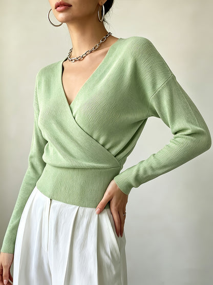 Women's Elegant Cross-Collar V-Neck Pullover Knitwear for Fall/Winter