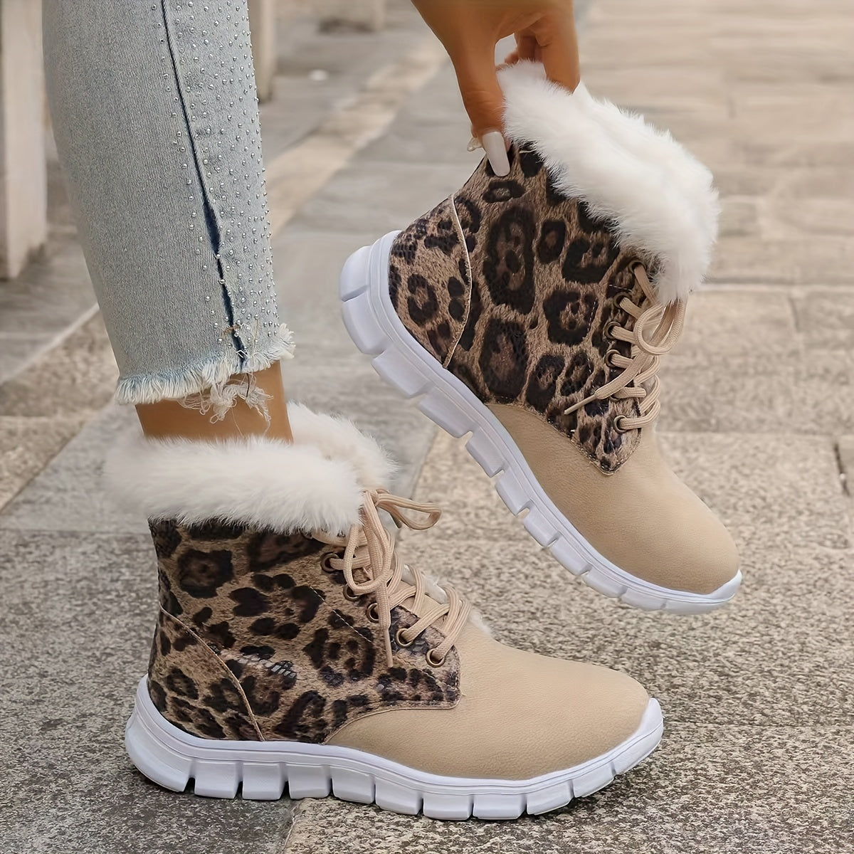 Women'S Winter Snow Boots with Plush Fleece Lining - Thick Insulated Round Toe EVA Sole, Animal Print (Leopard/Zebra/Deer) - Cozy Fleece Lining & faux fur Trim - Slip-On Closure