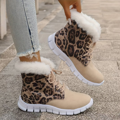 Women'S Winter Snow Boots with Plush Fleece Lining - Thick Insulated Round Toe EVA Sole, Animal Print (Leopard/Zebra/Deer) - Cozy Fleece Lining & faux fur Trim - Slip-On Closure