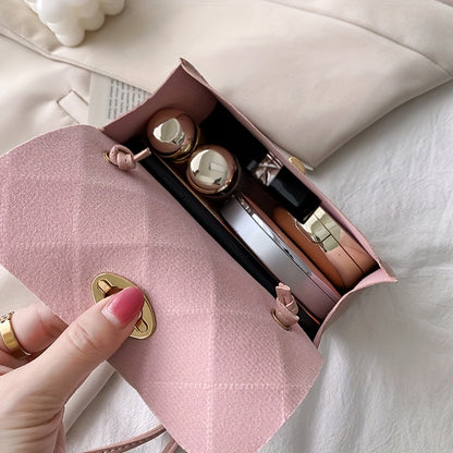 Women'S Stylish Crossbody Bag - a Chic Solid Color Shoulder Bag Featuring a Twist Lock Closure Design, Adjustable Strap with Golden Accents, Available in Patterns, And Comes in Black, Red, Pink, Brown