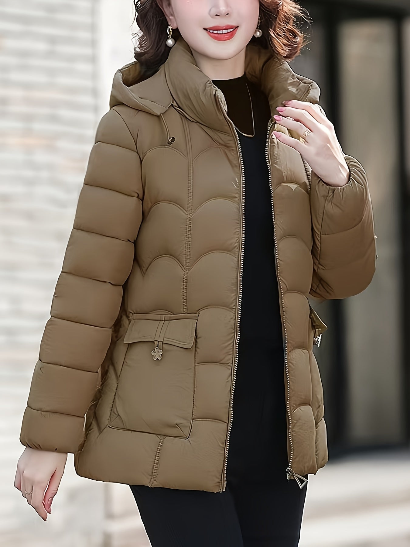 Women'S Elegant Winter Coat - Lightweight Thermal Jacket with Full-Zip Front, Long Sleeve Cold Weather Outerwear for Everyday & Formal Events - All-Season, Machine Washable Women'S Clothing, Ladies Winter Coats, Geometric Pat