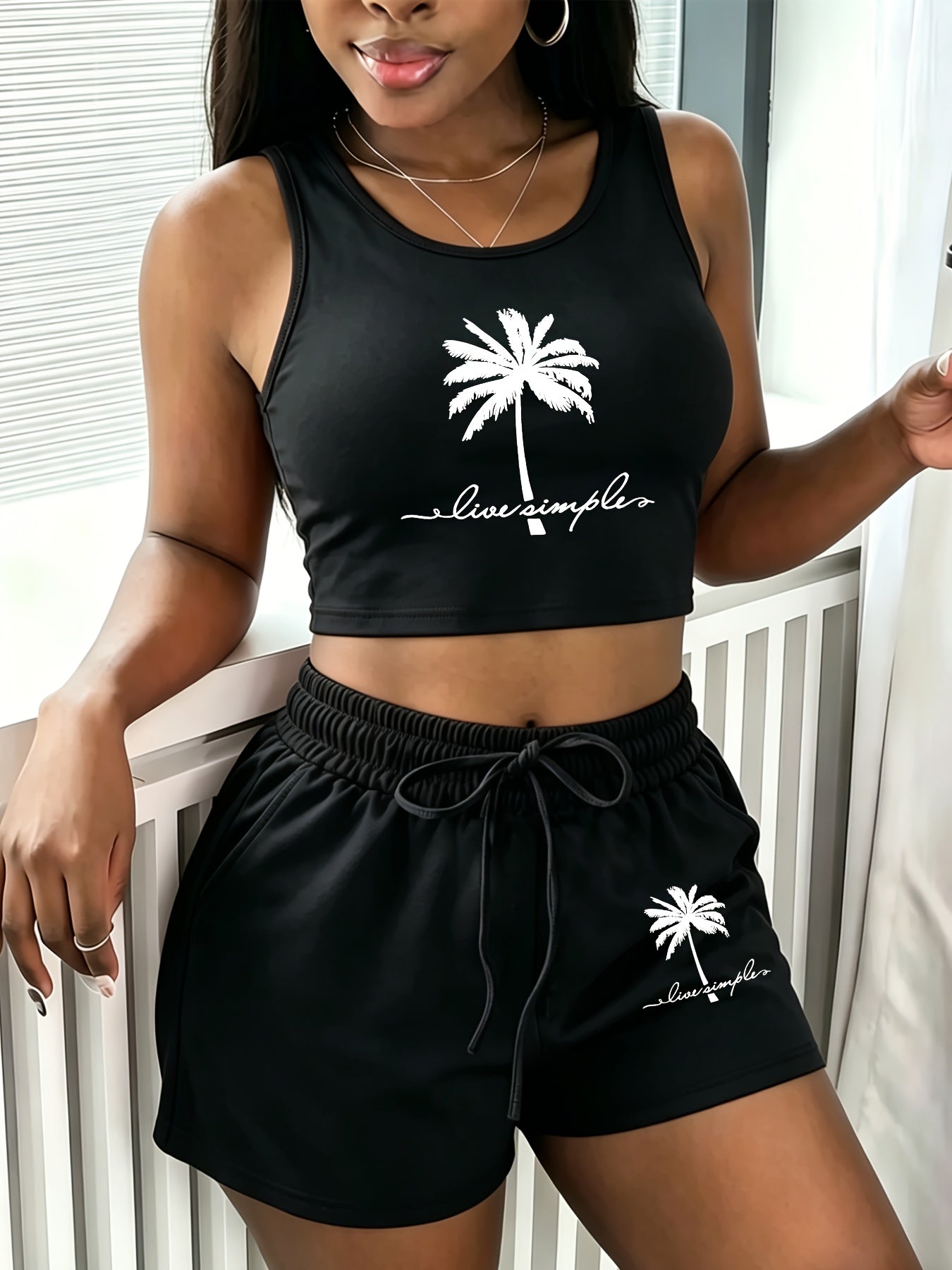 Casual Printed Two-Piece Set with Vest and Shorts