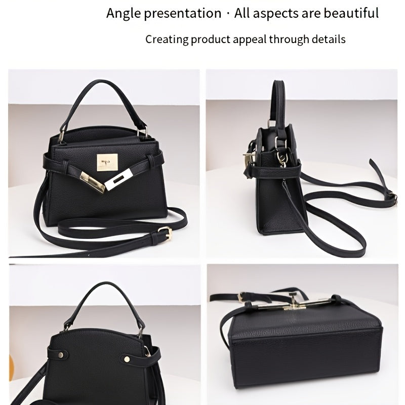 Women’s Solid Color PU Crossbody Bag with Adjustable Strap