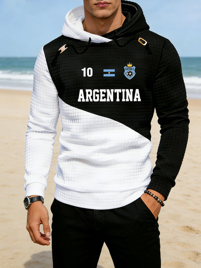 Men's Casual Hoodie with Argentina Football Emblem, Polyester