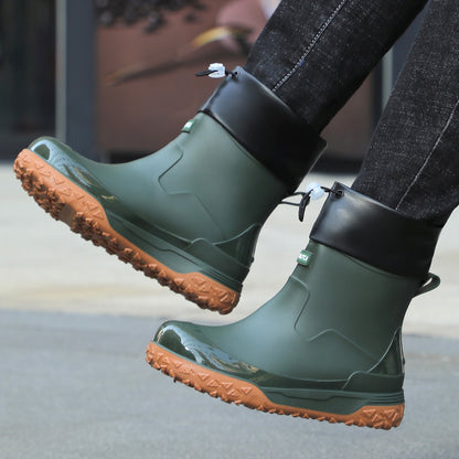 Men's Lightweight Mid-Calf Waterproof Rain Boots for Outdoors
