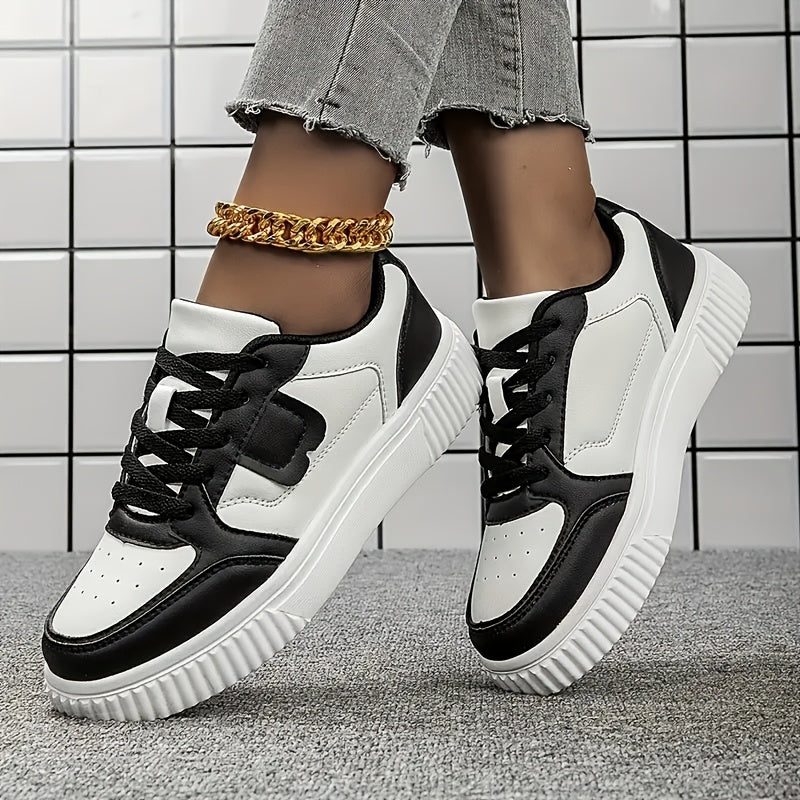 Casual White Lace-Up Sneakers for Students, Lightweight & Breathable