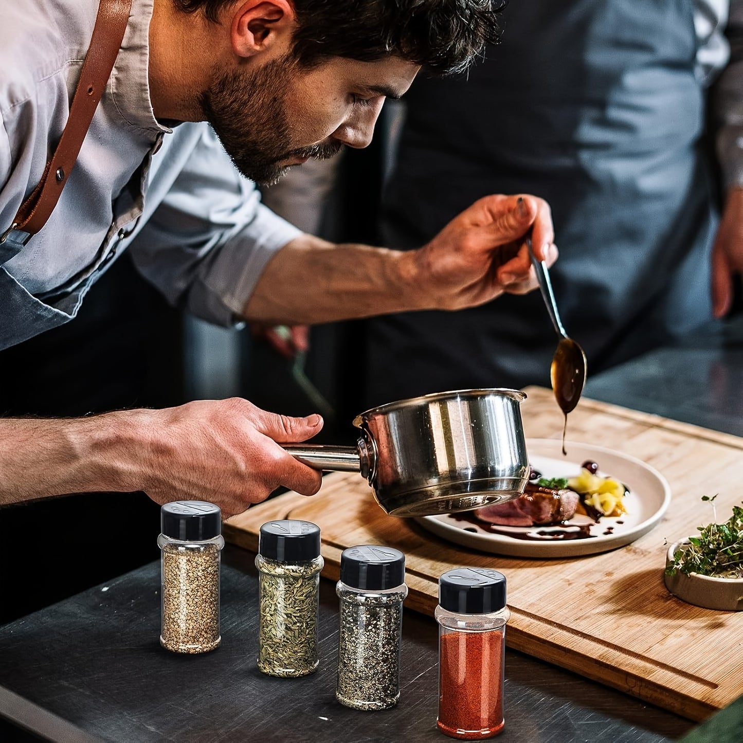 6/12pcs, Storage Containers, 3.5OZ Leakproof Seasoning Containers With Black Screw Lids, Portable Empty Clear Spice Sealing Jars For Spice, Powder, Chili And Salt, Kitchen Organizer And Storage, Kitchen Accessories