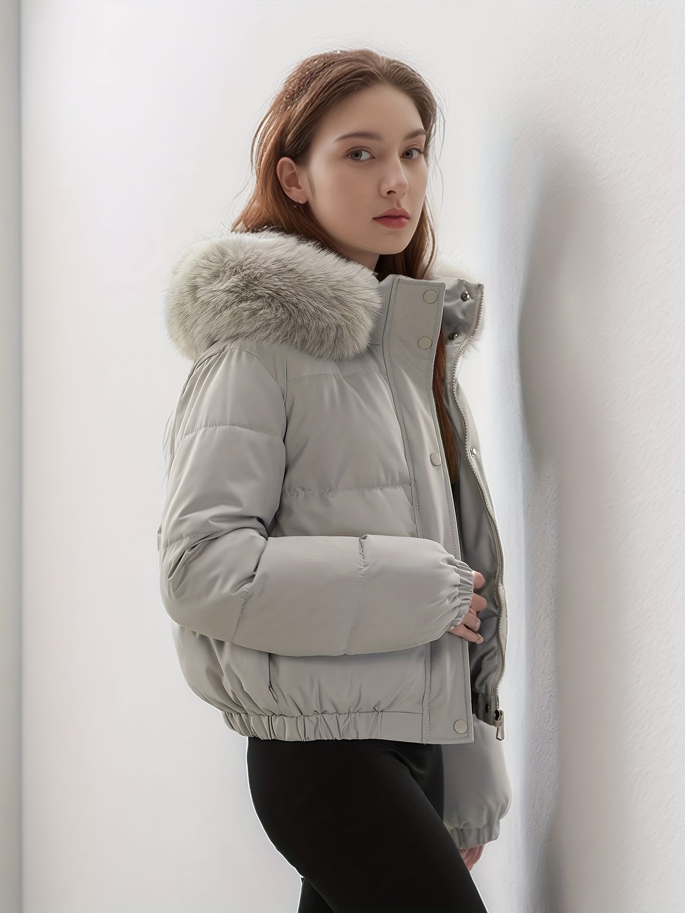 Women'S Winter Coat with Removable Faux Fur Hood - Thickened Loose Fit Long Sleeve Jacket, Zippered Pockets & Button Front, Casual Solid Color Outerwear for Cold Weather, Cozy Warmth, Buttoned Closure, Durable Fabric