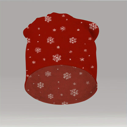 Women's Winter Beanie Hat - Red Snowflake Pattern, Stretchy Snug Fit for Skiing, Ice Skating, Christmas Party - Lightweight Cold Weather Cap for Women (Easy Care) - Holiday Gift Idea