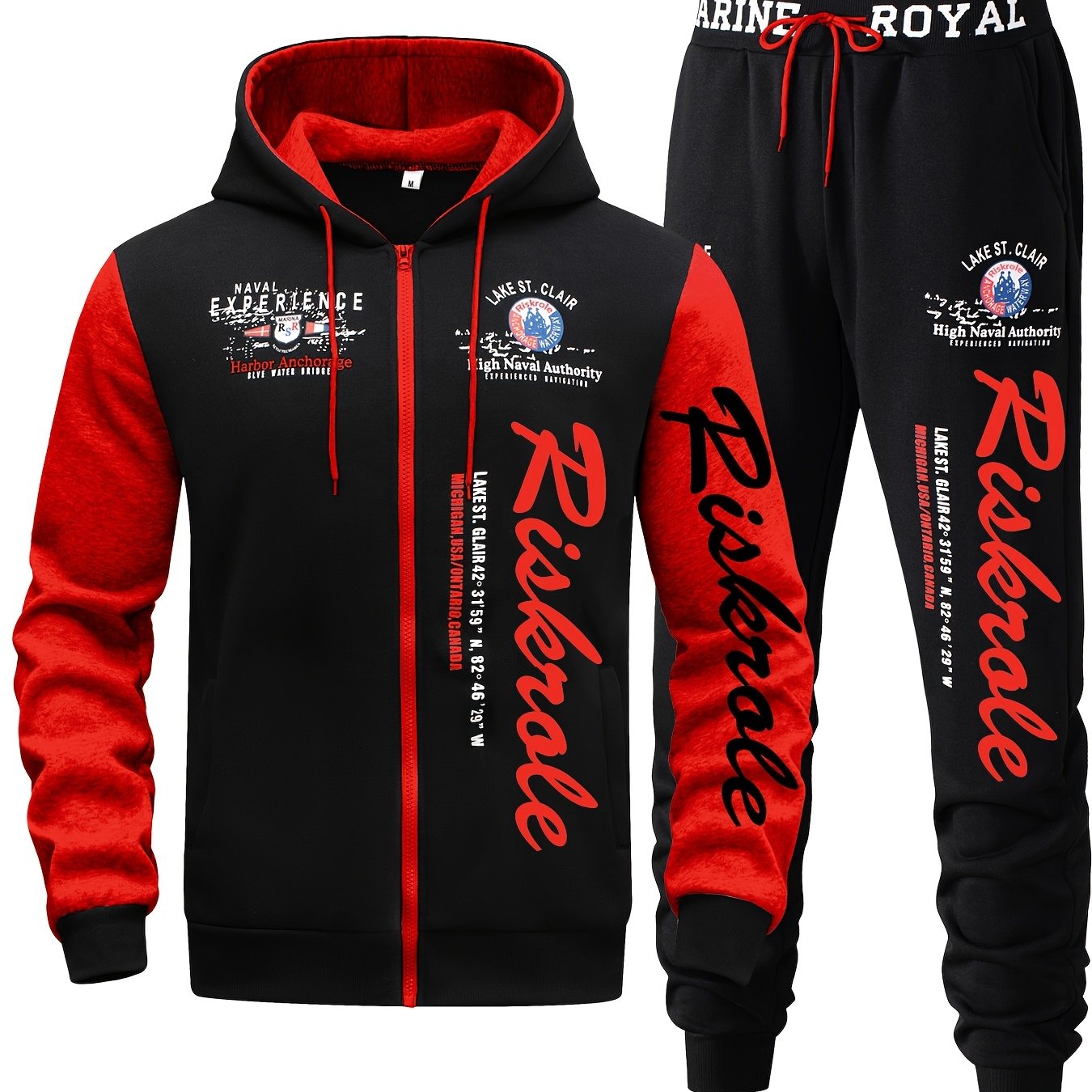 Men's Hooded Letter Print Tracksuit, 2pcs Casual Sports Set, Fashion Hoodie With Full-zip And Elastic-waist Pants, Regular Fit, Outdoor Cloth