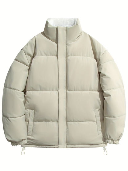 Men's Dual-Sided Insulated Jacket with Full-Zip Closure & Stand Collar - Reversible Winter Coat with Warm Filling, Machine Washable, White & Black Outer Layers, Casual & Formal Outerwear for Skiing, Snowboarding, Everyday Use