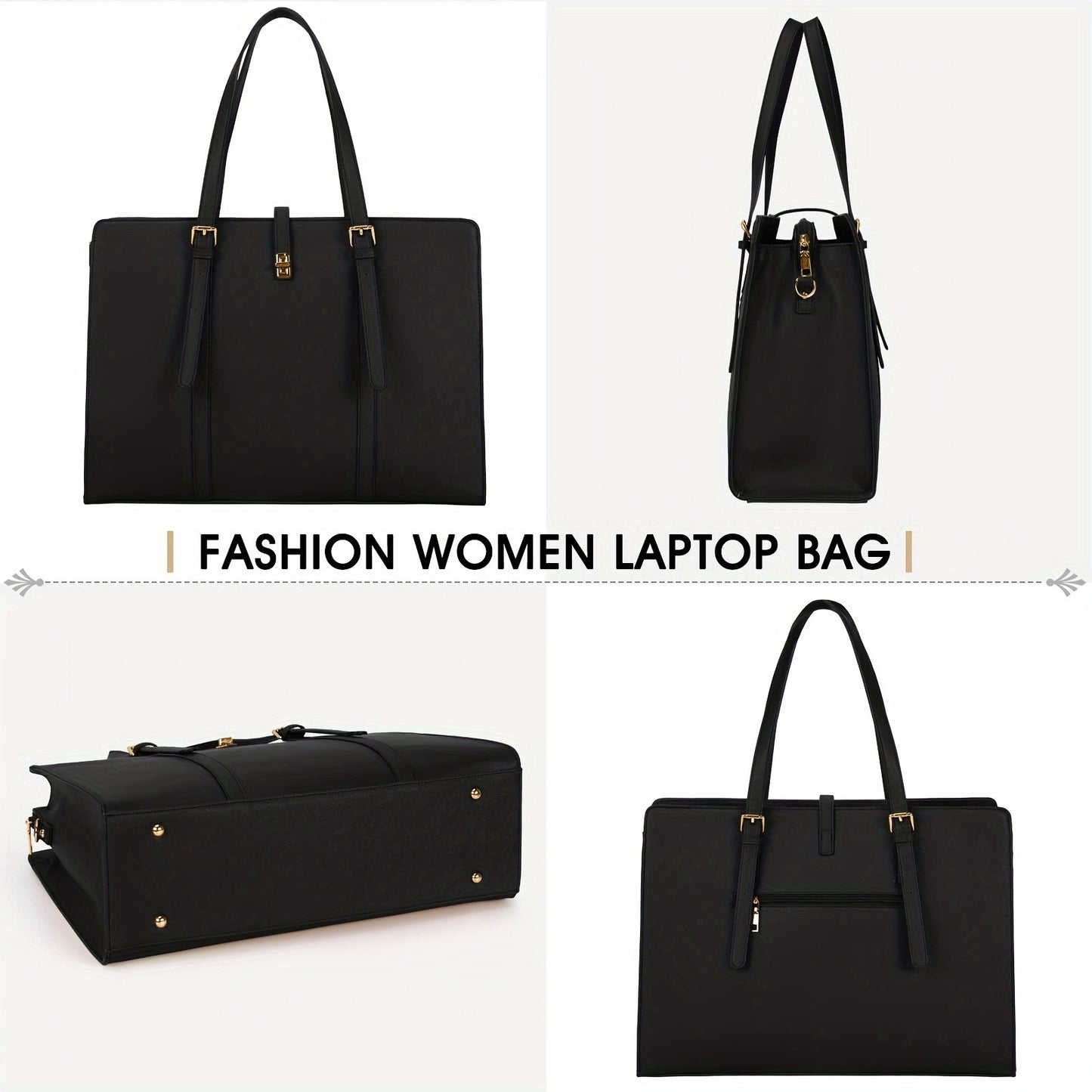Women's 15.6-Inch Faux Leather Laptop Bag Elegant Business Tote