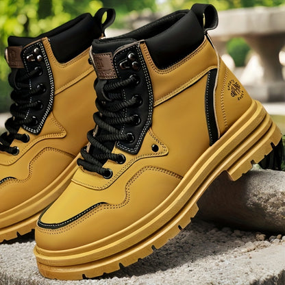 Men's Trendy Solid Ankle Boots, Comfy Non Slip Lace Up Durable Shoes for Men's Outdoor Activities