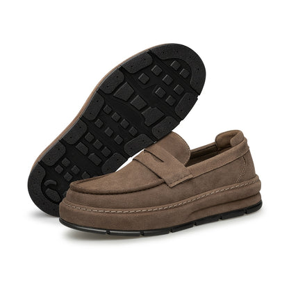 Men's Casual Loafers Leather Slip-On Platform Sole Shoes