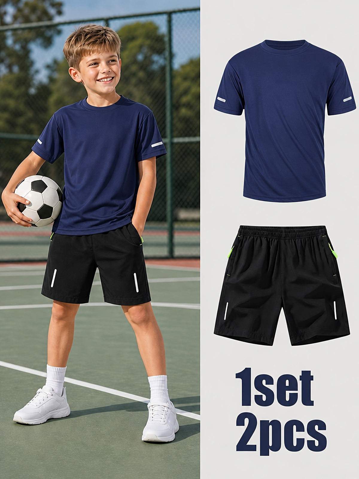 Boys' Quick-Dry Summer Shirt & Shorts Set with Reflective Strips