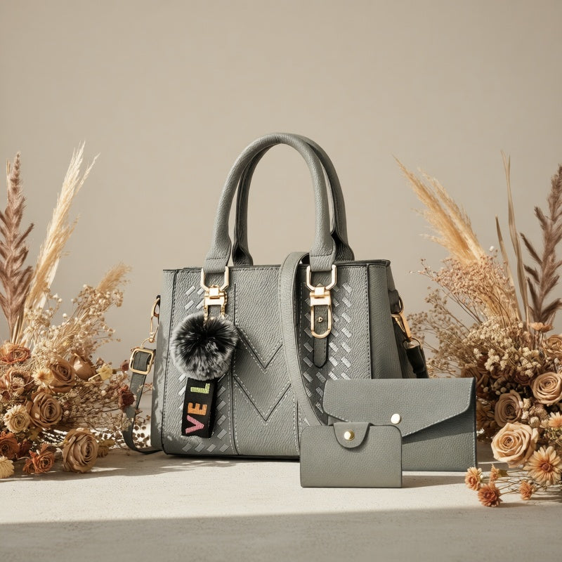 Women's Quilted PU Leather Crossbody Shoulder Bag - Black