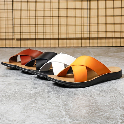 Men's Embroidered Slip-On Slides, Casual Non-Slip Beach Shoes