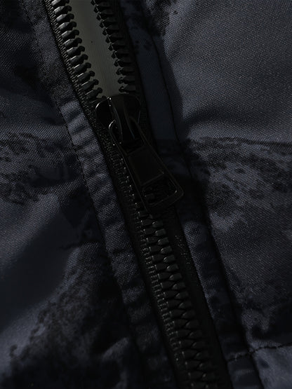 Men's Winter Mountain Camo Hooded Jacket with Insulating Polyester Fill - Stand Collar & Zippered Pockets, Machine Washable Outdoor Coat for Hiking, Camping, Casual Wear - White/Black/Gray (Regular Fit) by Ocean Muai Xing