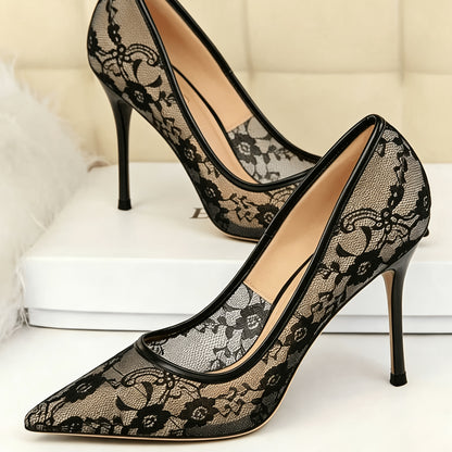 Women’s Mesh Lace Stiletto Heels Pointed Toe Elegant Dress Shoes