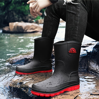 Men's Mid-Calf Waterproof PVC Rain Boots for Outdoor Use