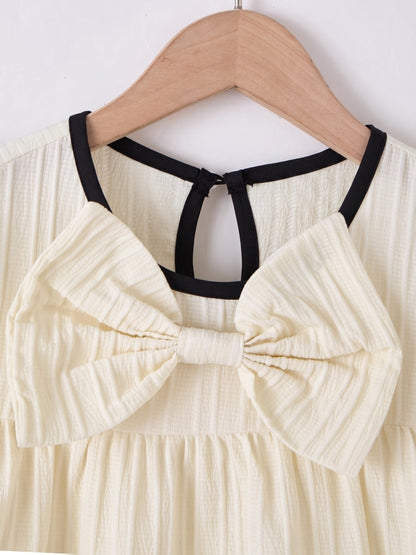 Girls Spring Summer Bow Sleeve Top & Wide-Leg Pants Set