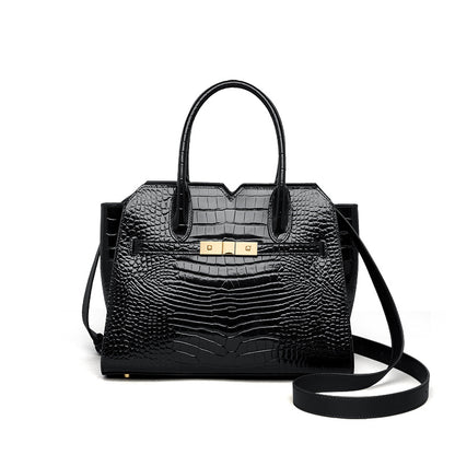 Elegant Crocodile-Pattern Leather Women's Tote & Crossbody Bag