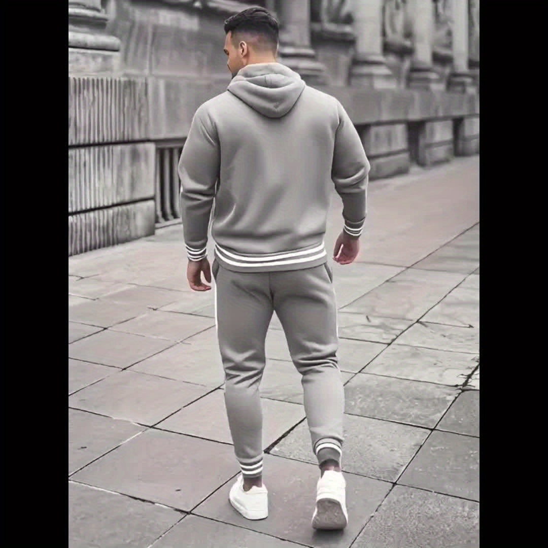 Men's Solid Color Hooded Casual Sportswear Set - ayq