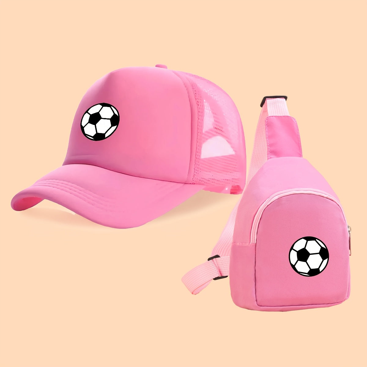 Kids Breathable Soccer Print Baseball Cap & Crossbody Bag Set